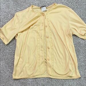 Yellow Lace Trim Button-Up Top